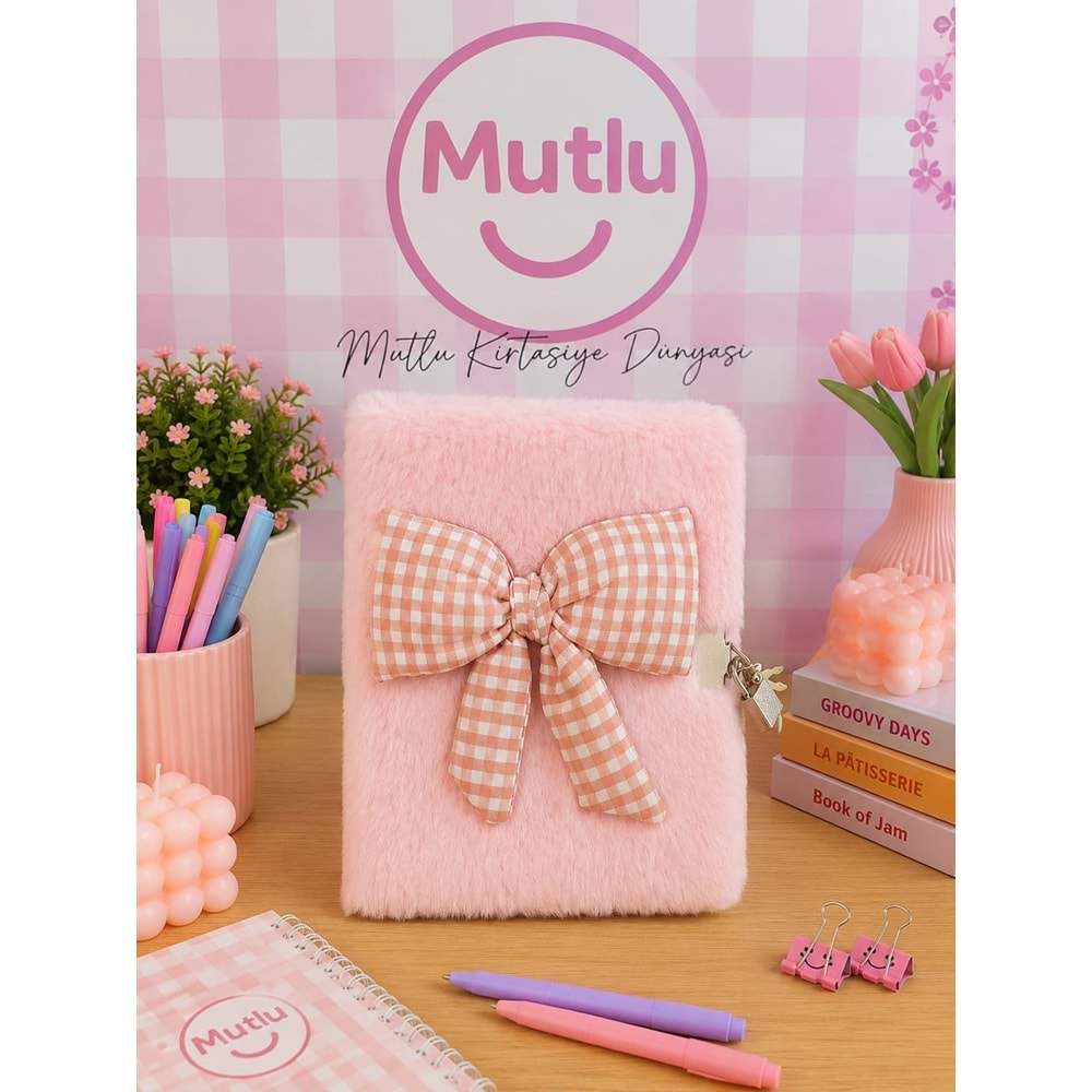 BAM KİLİTLİ KURDELALI PELUŞ DEFTER
