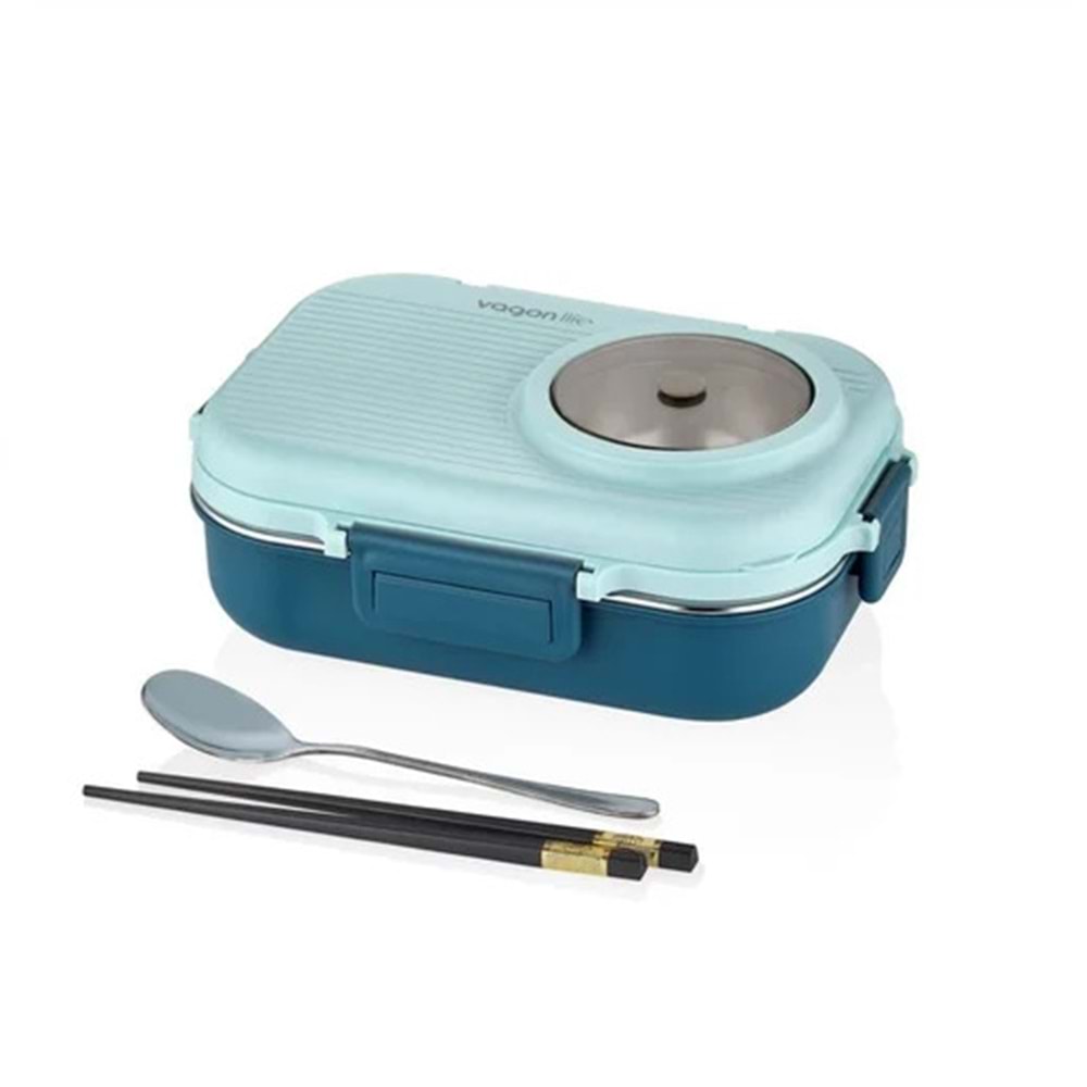VAGONLİFE 900 ML 3 BÖLMELİ PASLANMAZ ÇELİK LUNCHBOX MAVİ