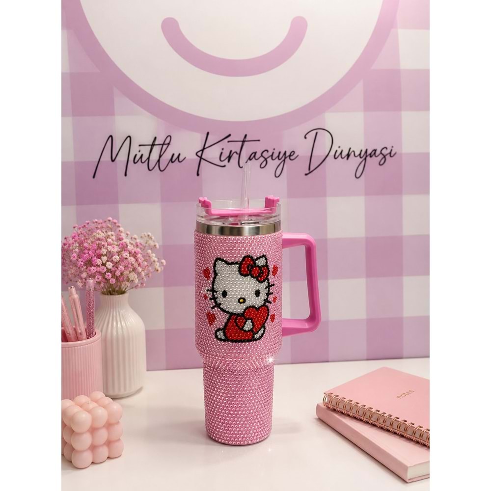 HELLO KİTTY TAŞLI 1200 ML ÇELİK MATARA