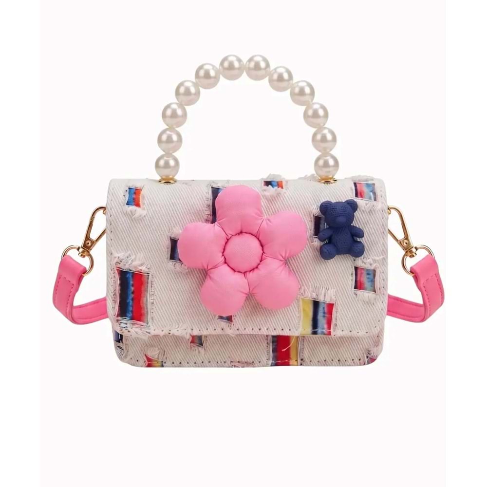 Chocogirl Perla Mini Patchwork Beyaz-Jean Renk Kız Çocuk Çantası
