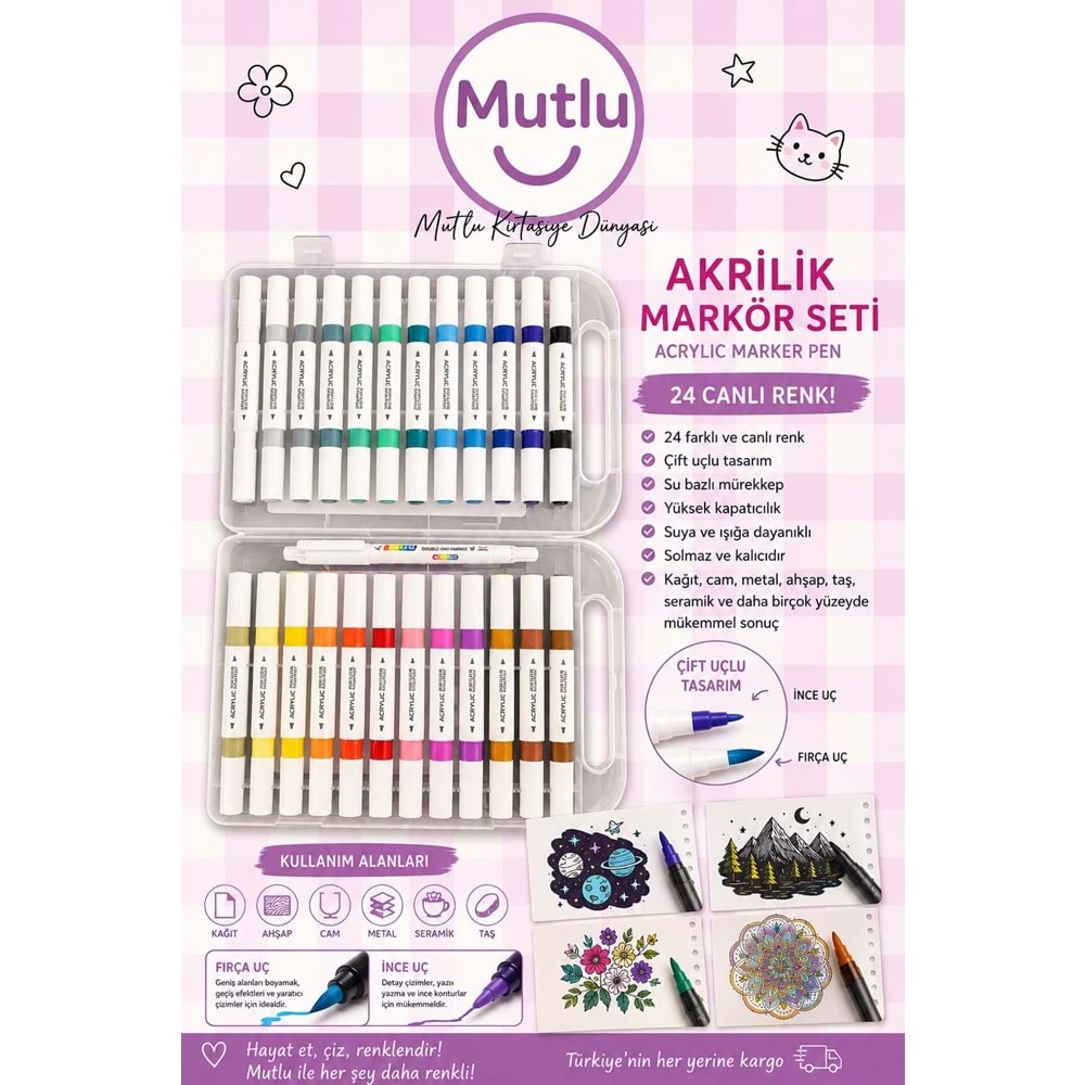 ZUİXUA 24 LÜ AKRİLİK KALEM ÇİFT TARAFLI