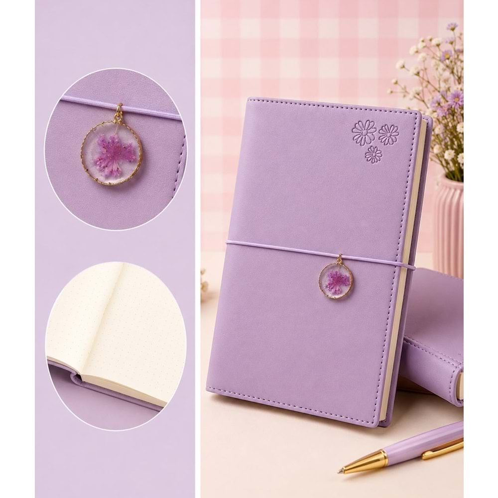 VJ CHARM ÇİÇEK DEFTER A5 96 YP 100 GR NOKTALI MOR
