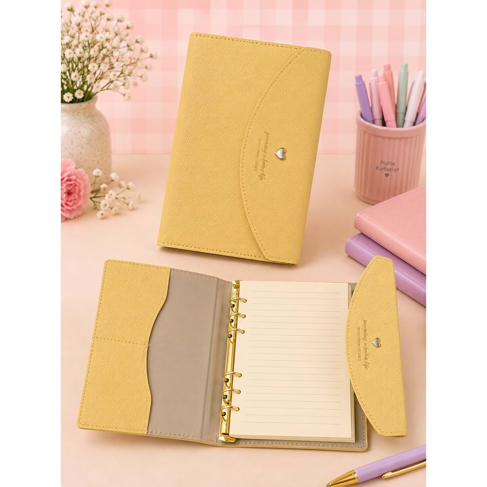 Victorias Journals A6 Mekanizmalı İvory Çizgili Defter Sarı 96 Yp