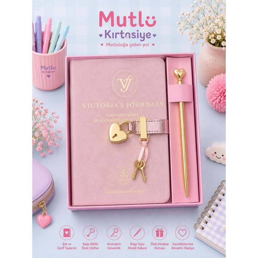 DEFTER HUS HUS KALEMLİ GÜNLÜK 192 YAPRAK ÇİZGİLİ PEMBE