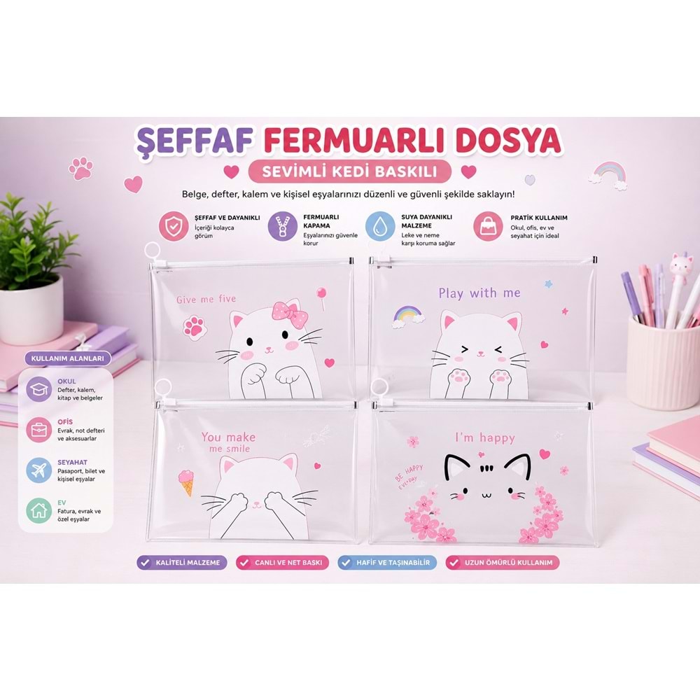 CUTE CAT A4 FERMUARLI DOSYA