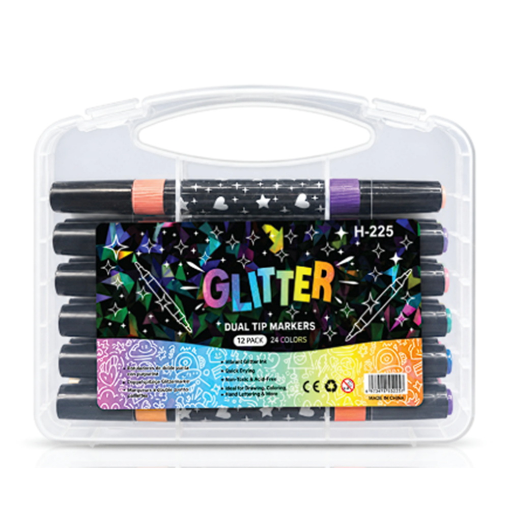 Premium Color Glitter Dual-Tip SİMLİ 12 ADET KALEM 24 RENK