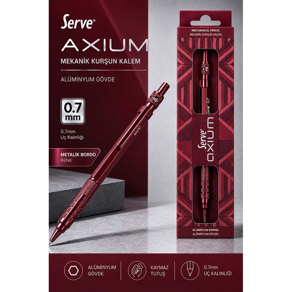 Serve Axium Mekanik Kurşun Kalem 0.7 mm Alüminyum Gövde - Metalik