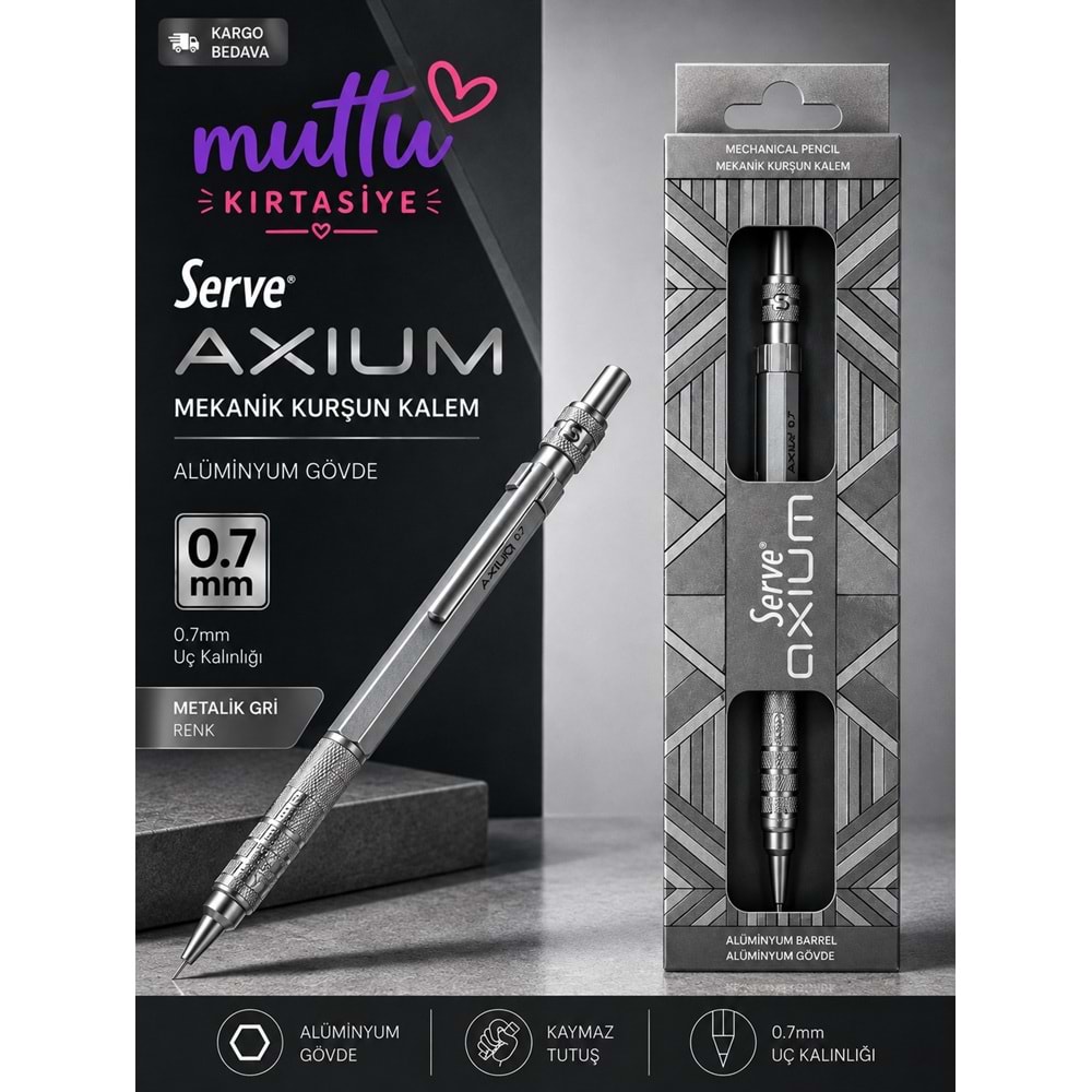 Serve Axium Mekanik Kurşun Kalem 0.7 mm Alüminyum Gövde - Metalik Gri