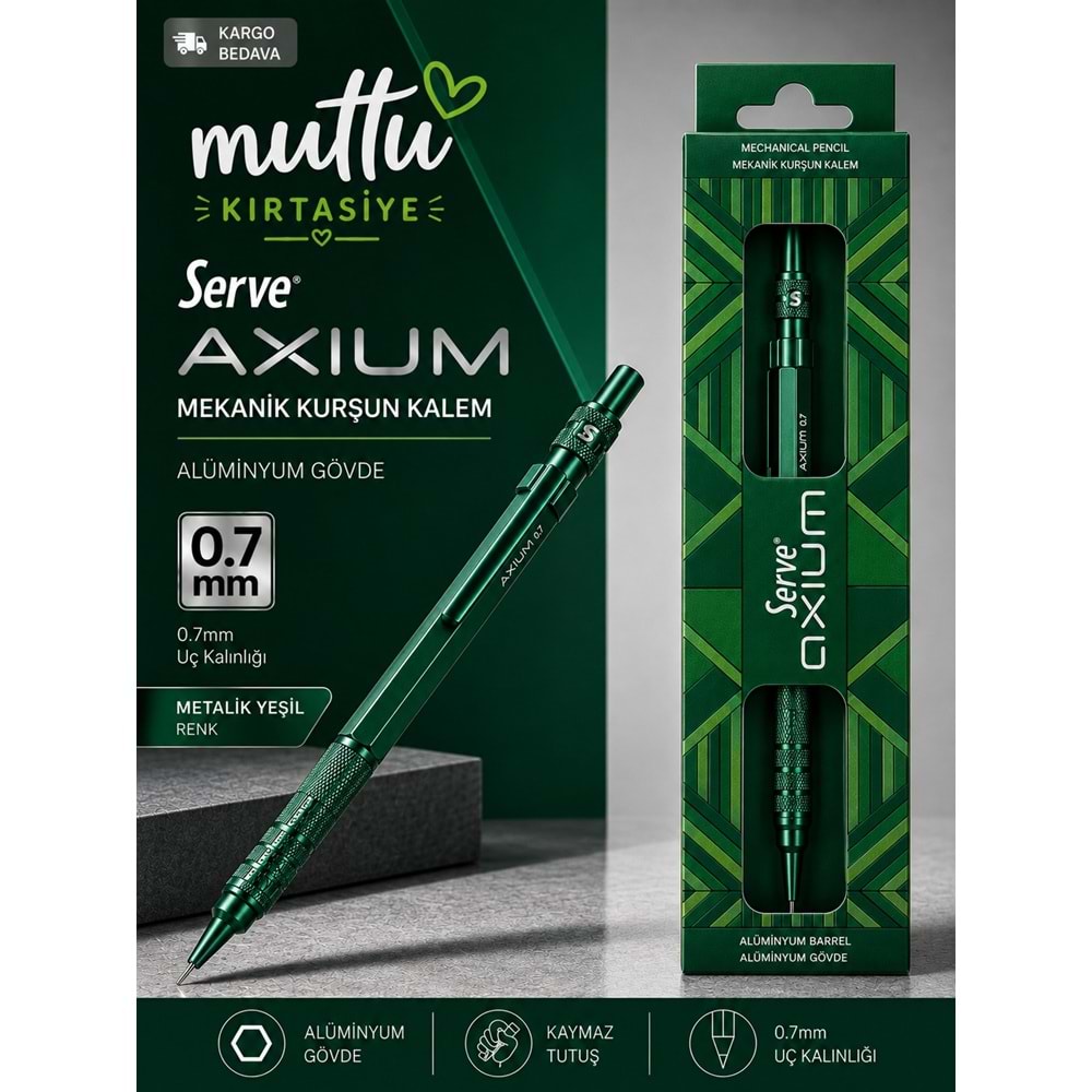 Serve Axium Mekanik Kurşun Kalem 0.7 mm Alüminyum Gövde - Metalik Yeşil