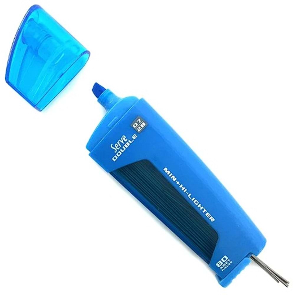 Serve Double Fosforlu Kalem + Kalem Ucu 2B 0.7 mm Mavi