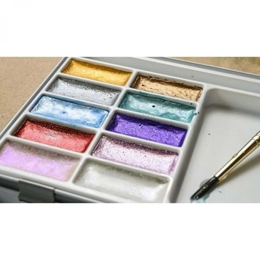 Daler Rowney Sımply Watercolor Sulu Boya Seti Metalik Renkler 10'Lu (10 Renk+1 Ad Fırça) Teneke Kutu