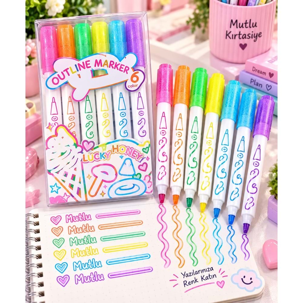 MUTLU OUTLİNE MARKER KALEM SETİ 6 LI