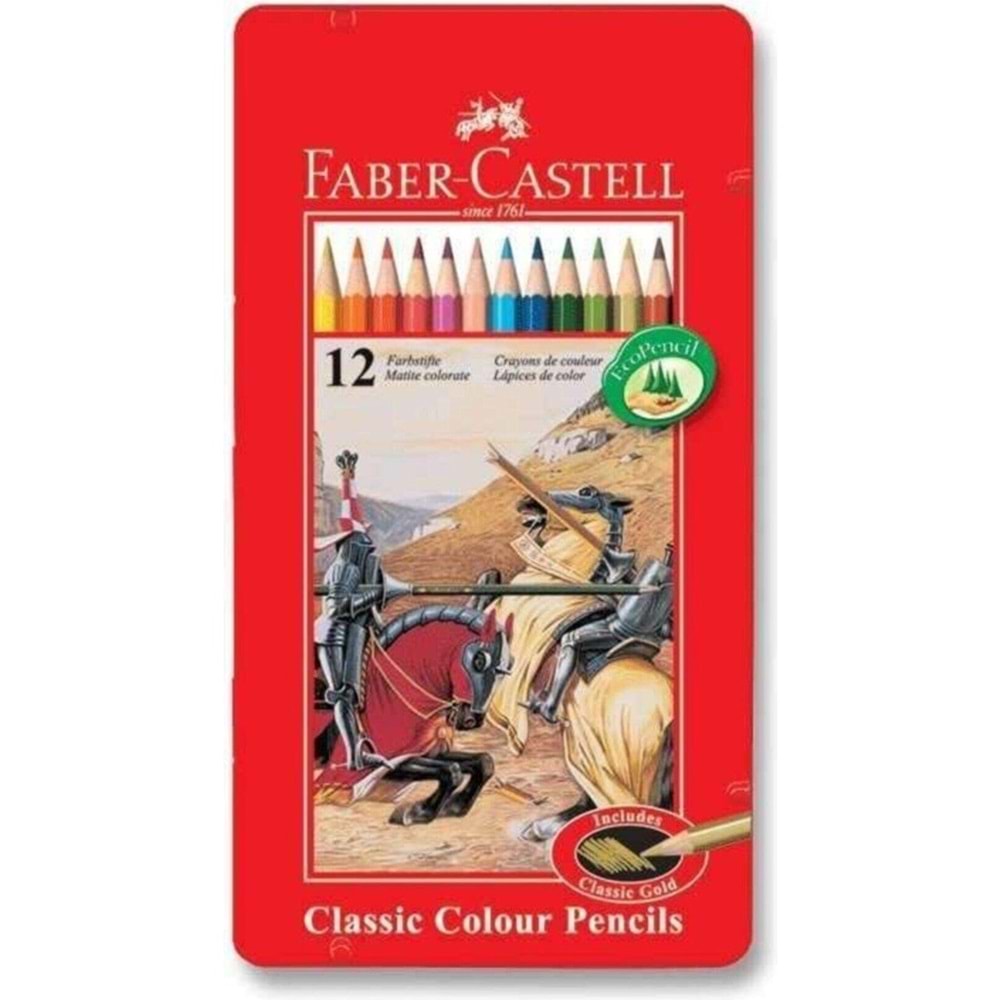 FABER CASTELL 12 RENK METAL KUTU KURU BOYA