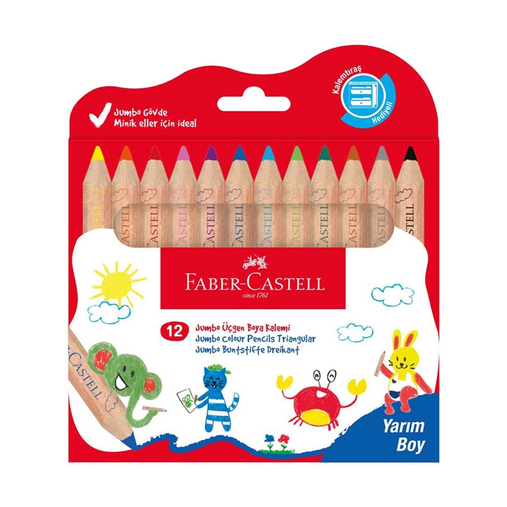 FABER CASTELL 12 RENK JUMBO ÜÇGEN BOYA KALEMİ
