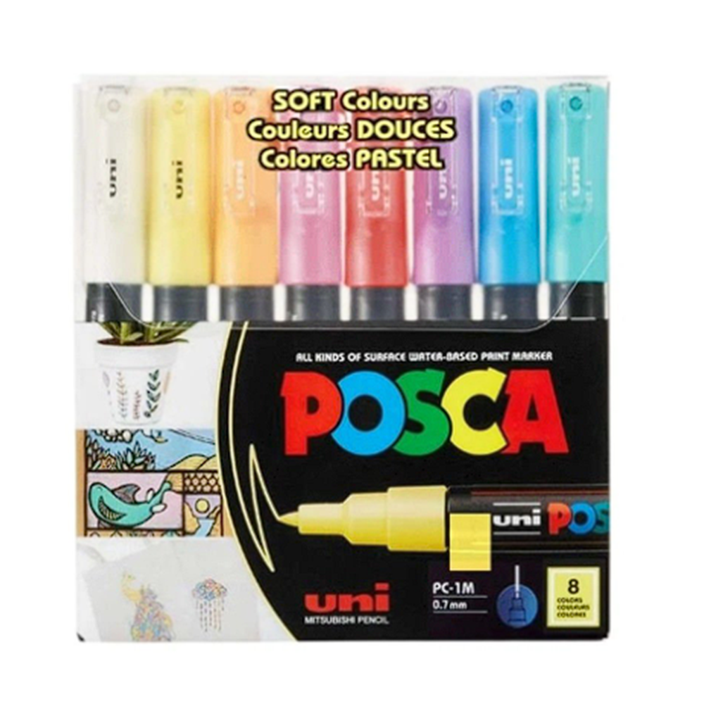 Uni Posca Su Bazlı Marker Seti PC-1M 0.7mm 8li Soft Color