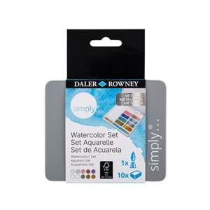 Daler Rowney Sımply Watercolor Sulu Boya Seti Metalik Renkler 10'Lu (10 Renk+1 Ad Fırça) Teneke Kutu