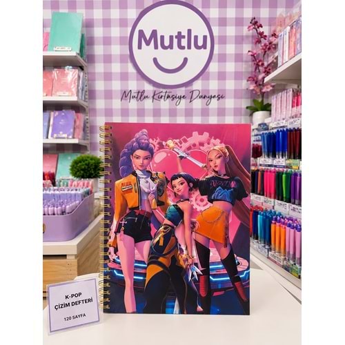 K POP SERT KAPAK ÇİZGİLİ DEFTER A4