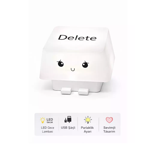 Delete Tuşu LED Gece Lambası – Sevimli Tasarım USB Şarjlı