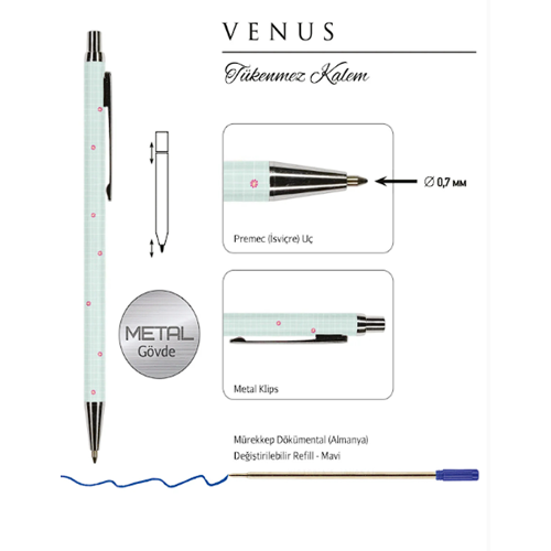 Victoria’s Journals VENUS 0.7 mm Mavi Tükenmez Kalem 320-2202