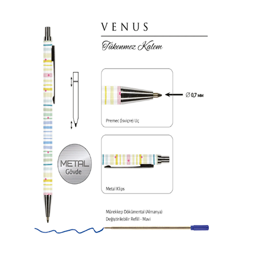 Victoria’s Journals VENUS 0.7 mm Mavi Tükenmez Kalem 320-2201