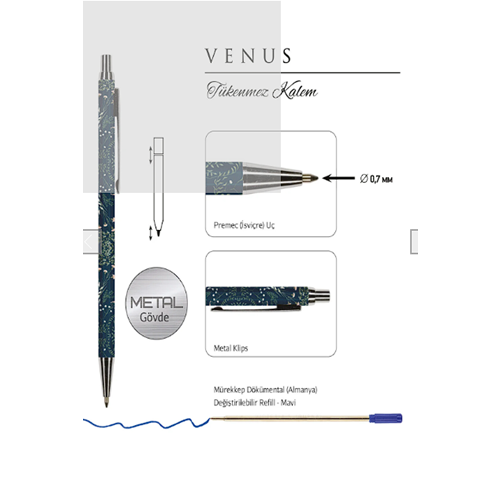 Victoria’s Journals VENUS 0.7 mm Mavi Tükenmez Kalem 320-2199