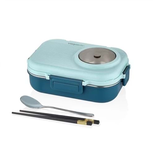 VAGONLİFE 900 ML 3 BÖLMELİ PASLANMAZ ÇELİK LUNCHBOX MAVİ