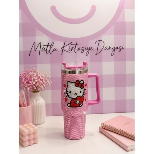 HELLO KİTTY TAŞLI 1200 ML ÇELİK MATARA
