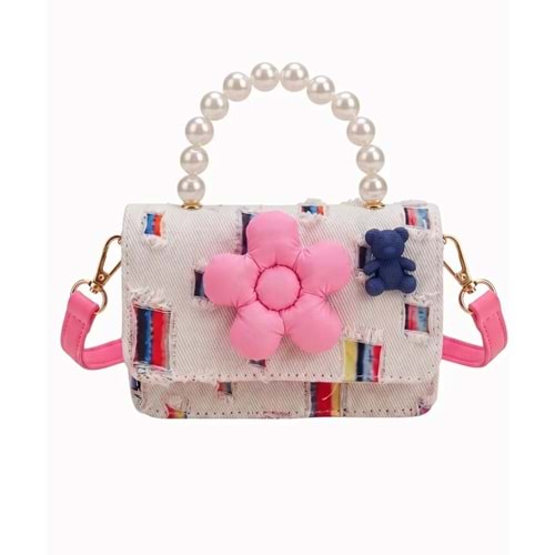 Chocogirl Perla Mini Patchwork Beyaz-Jean Renk Kız Çocuk Çantası