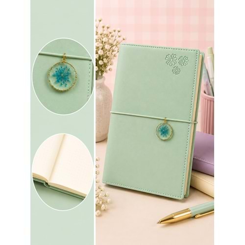 vj charm çiçek defter a5 96 yp 100 gr noktali YEŞİL