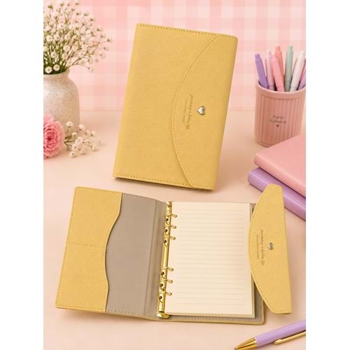 Victorias Journals A6 Mekanizmalı İvory Çizgili Defter Sarı 96 Yp