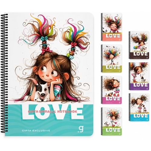 GIPTA LOVE 80YP ÇİZGİLİ SPİRALLİ KARTON KAPAK OKUL DEFTERİ