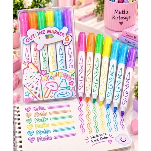 MUTLU OUTLİNE MARKER KALEM SETİ 6 LI