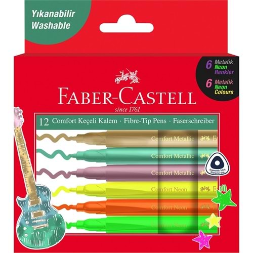 FABER CASTELL COMFORT METALİK NEON 12 RENK KEÇELİ KALEM