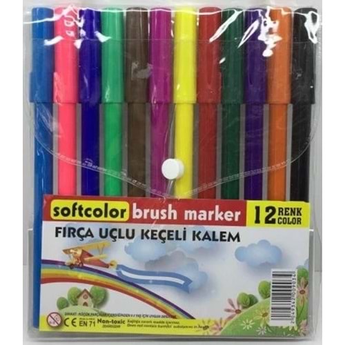 SOFTCOLOR FIRÇA UÇLU KEÇELİ KALEM 12 RENK