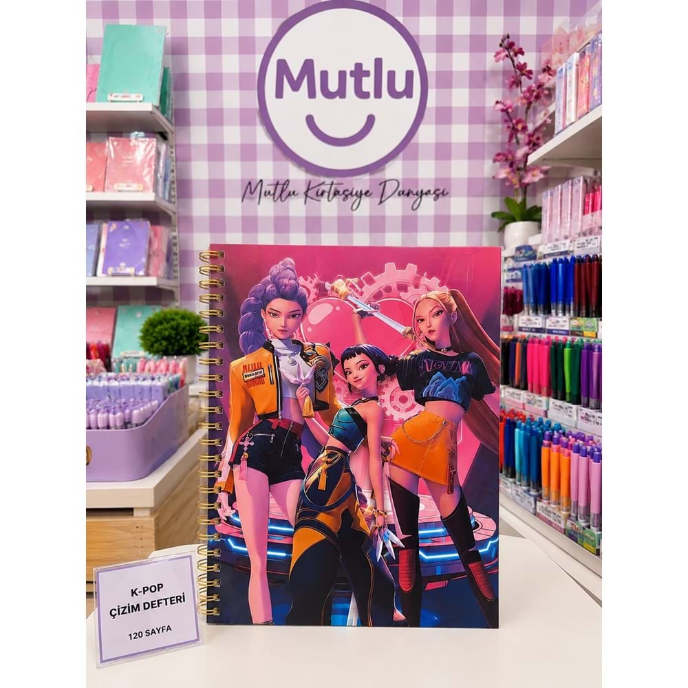 K POP SERT KAPAK ÇİZGİLİ DEFTER A4
