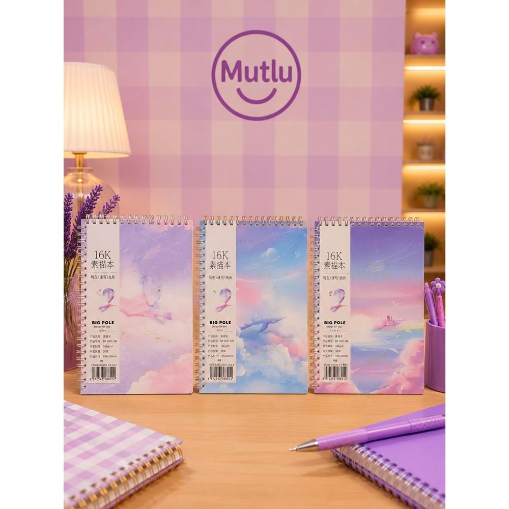 DOKULU ÇİZİM DEFTERİ 190*260MM (KURU-KEÇELİ-SULU)