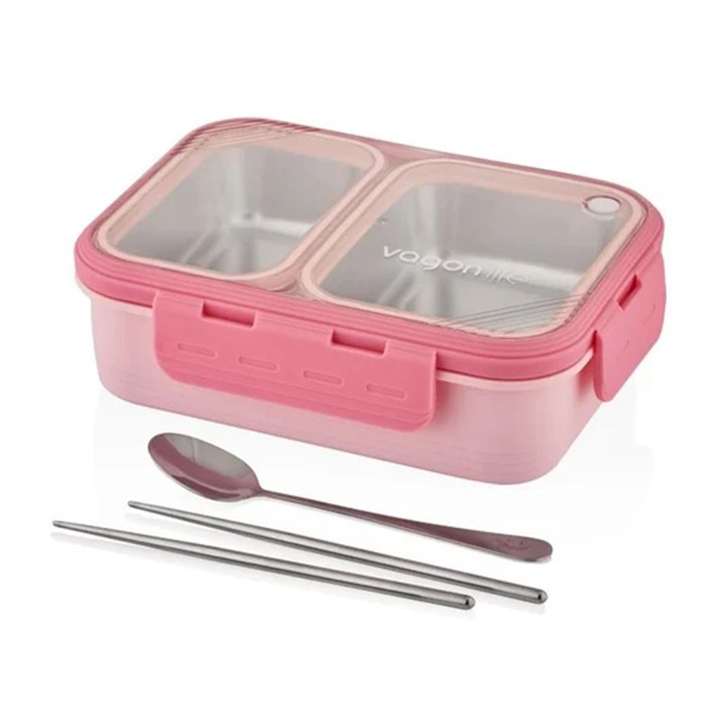 VAGONLİFE 700 ML 2 BÖLMELİ PASLANMAZ ÇELİK LUNCHBOX PEMBE