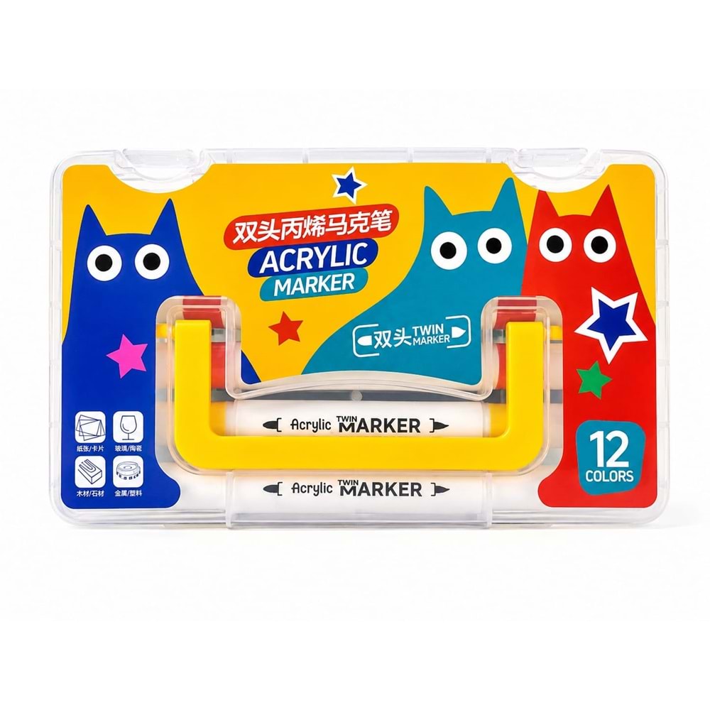 ACRYLİK MARKER 12 ADET ÇİFT UÇLU